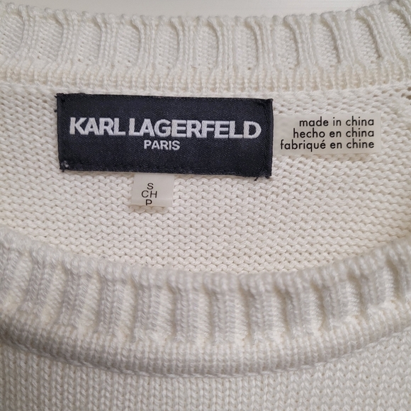 Karl Lagerfeld Paris White Mix Media Layered Ribbed Shoulder Detail Sweater S - Picture 4 of 10